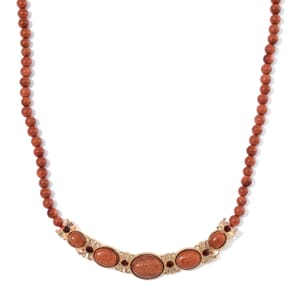 Gold Sandstone and Brown Austrian Crystal 150.00 ctw Beaded Necklace in Goldtone 20 Inches