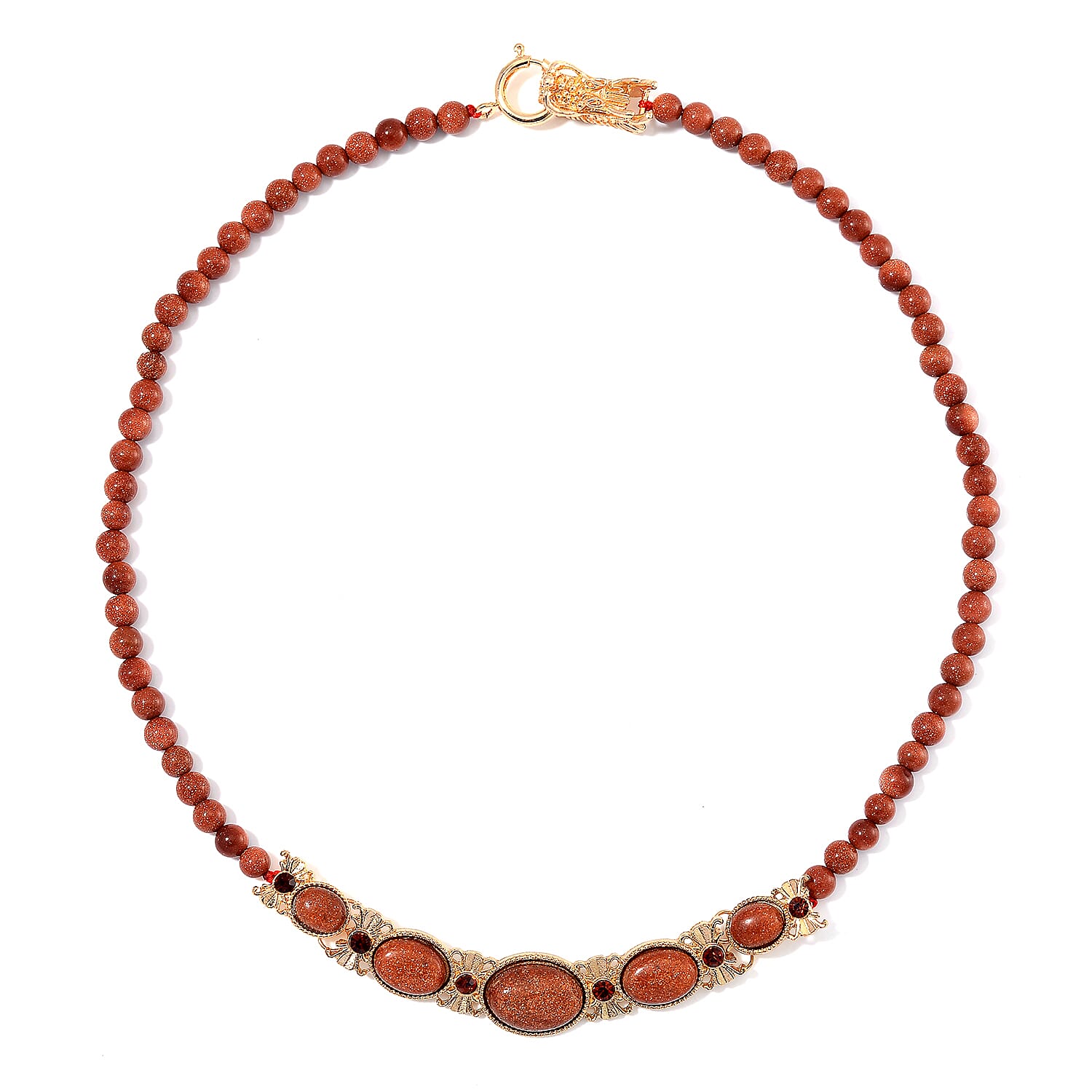 Gold Sandstone and Brown Austrian Crystal 150.00 ctw Beaded Necklace in Goldtone 20 Inches