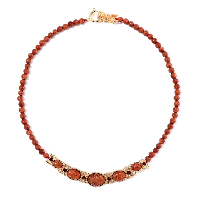 Gold Sandstone and Brown Austrian Crystal 150.00 ctw Beaded Necklace in Goldtone 20 Inches