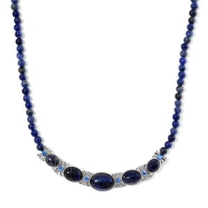Sodalite and Blue Austrian Crystal 150.00 ctw Beaded Necklace in Silvertone 20 Inches