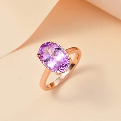 Luxoro Premium Martha Rocha Kunzite 7.45 ctw Solitaire Ring in 10K Rose Gold (Size 10.0)