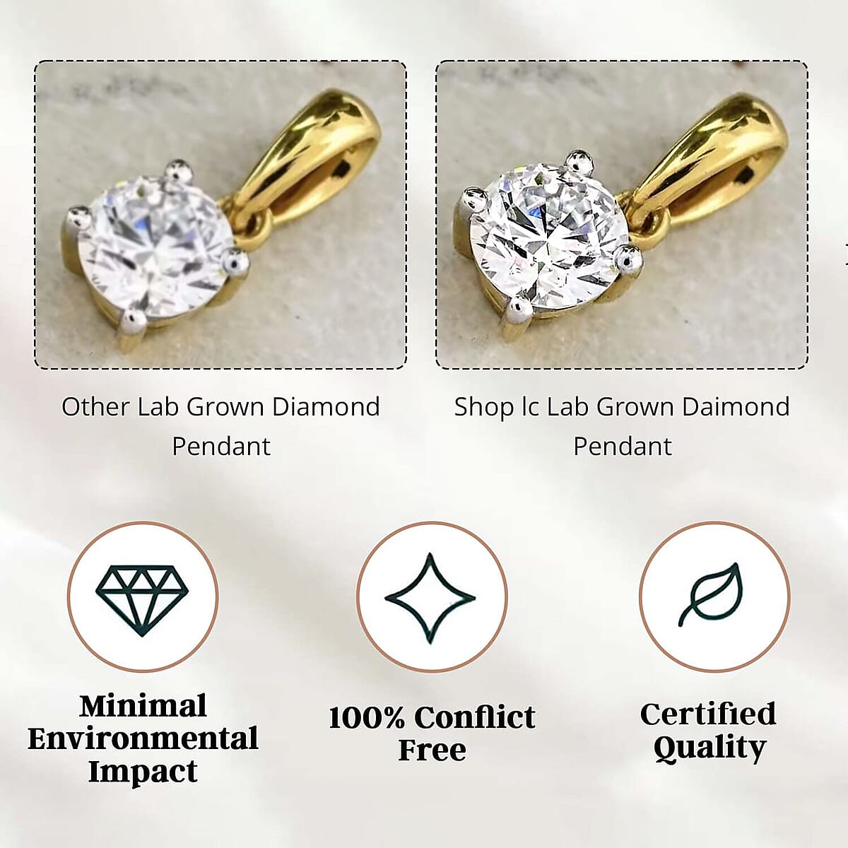 Luxuriant Lab Grown Diamond G-H SI 0.50 ctw Solitaire Pendant without Chain in 18K Vermeil Yellow Gold Over Sterling Silver image number 6