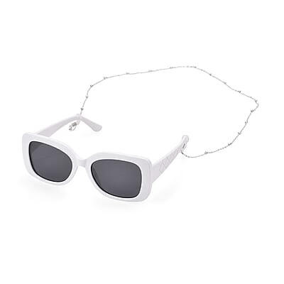 UV400 Polarized Sunglass with Chain and Storage Bag- White