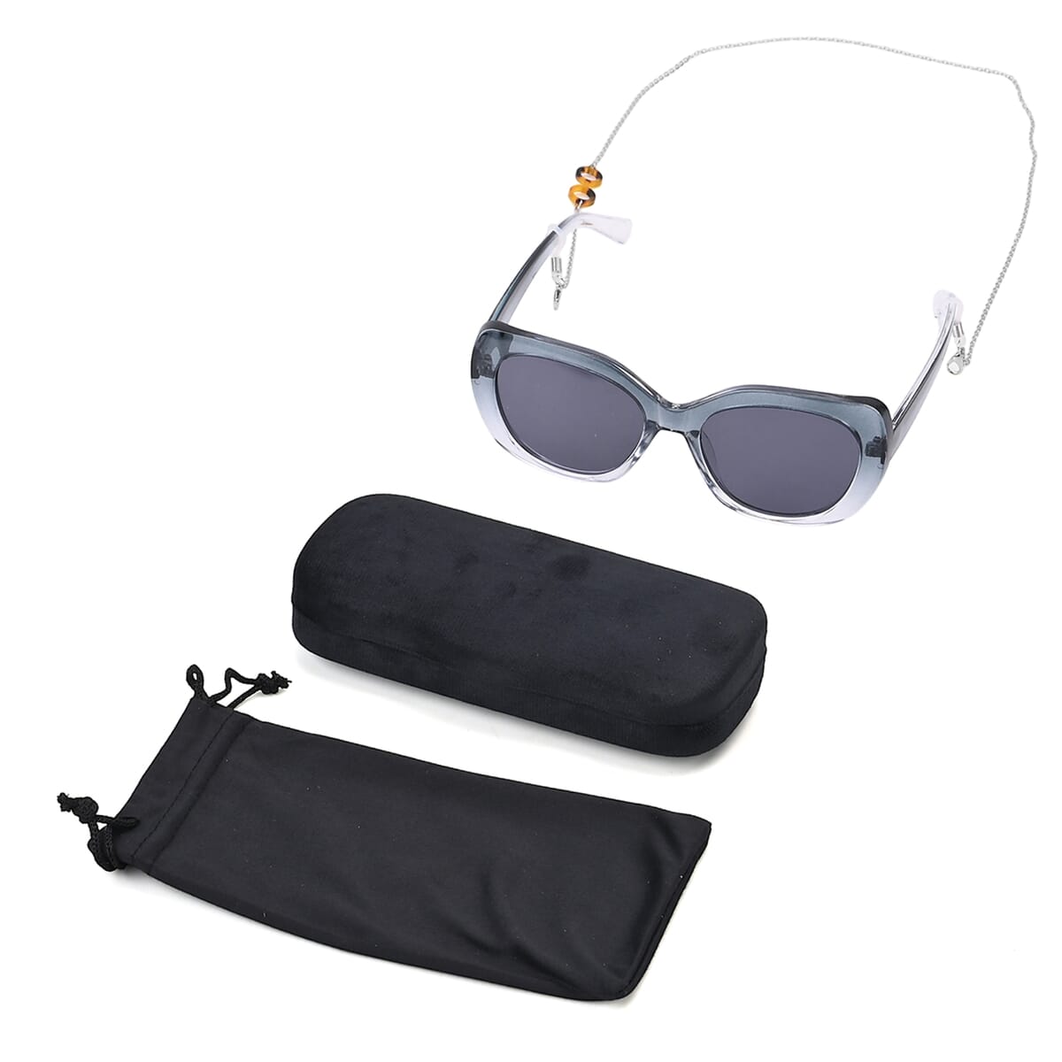 UV400 Polarized Sunglass with Chain and Storage Bag- Silver image number 0