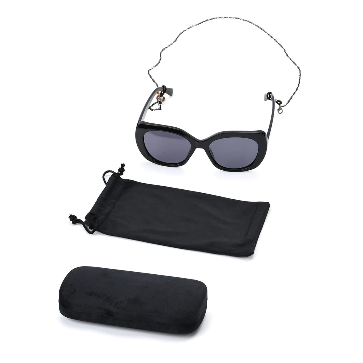 UV400 Polarized Sunglass with Chain and Storage Bag- Black image number 0
