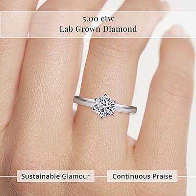 IGI Certified Luxuriant Lab Grown Diamond G VS2 5.00 ctw Solitaire Ring in 950 Platinum (Size 10.0) 6.80 Grams