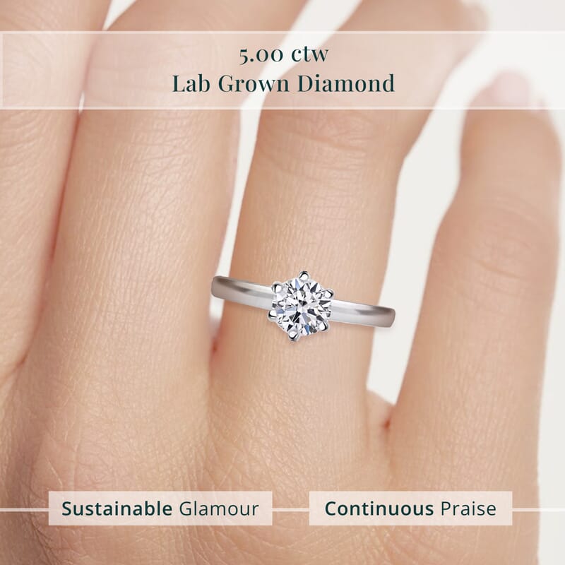 IGI Certified Luxuriant Lab Grown Diamond G VS2 5.00 ctw Solitaire Ring in 950 Platinum (Size 10.0) 6.80 Grams