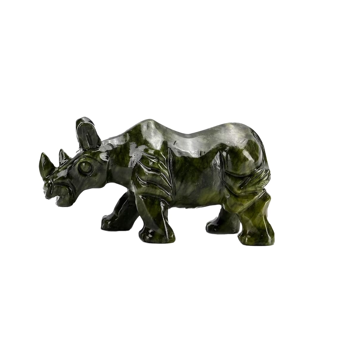 Handcrafted Serpentine Rhinoceros Figurine image number 0