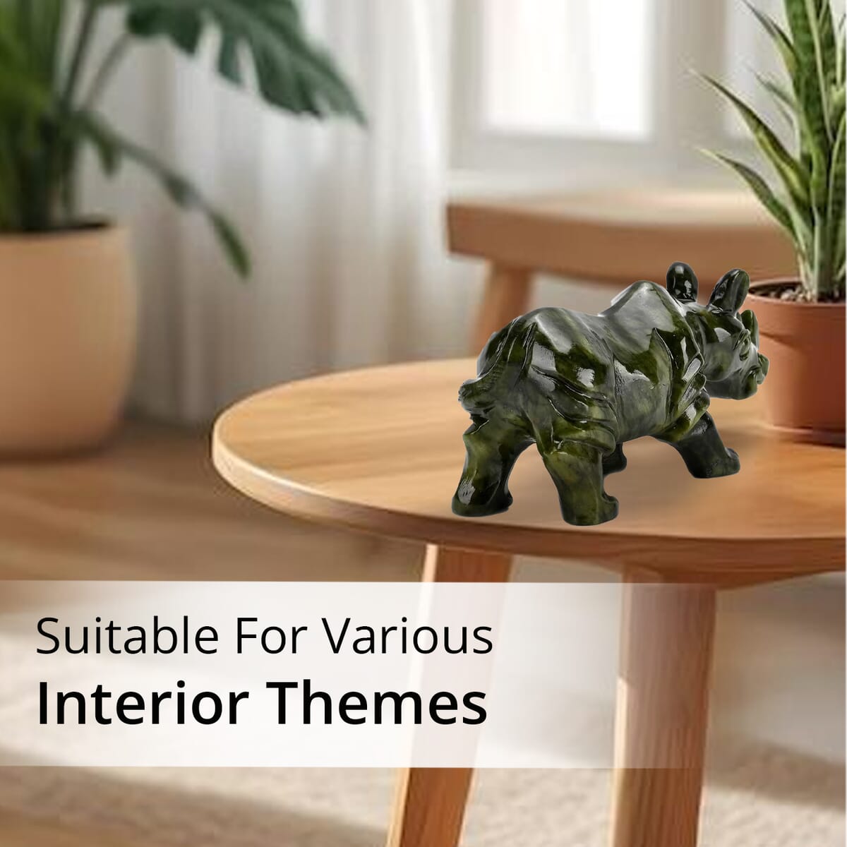 Handcrafted Serpentine Rhinoceros Figurine image number 3