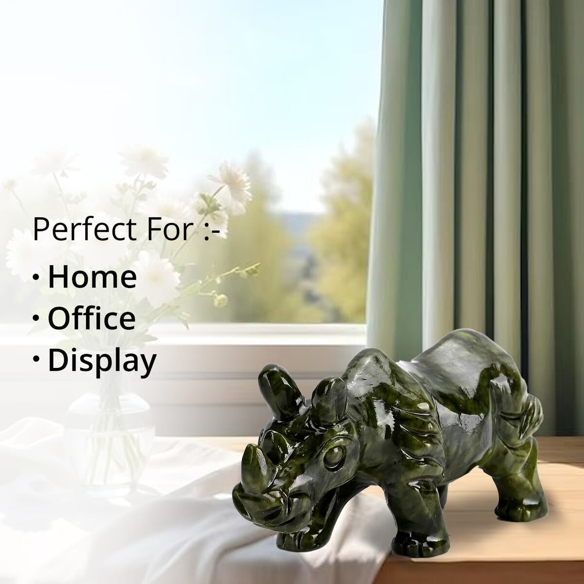 Handcrafted Serpentine Rhinoceros Figurine image number 4