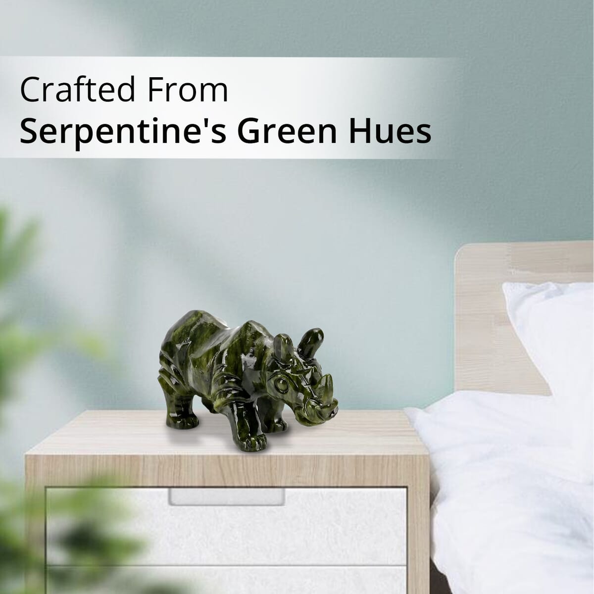 Handcrafted Serpentine Rhinoceros Figurine image number 5