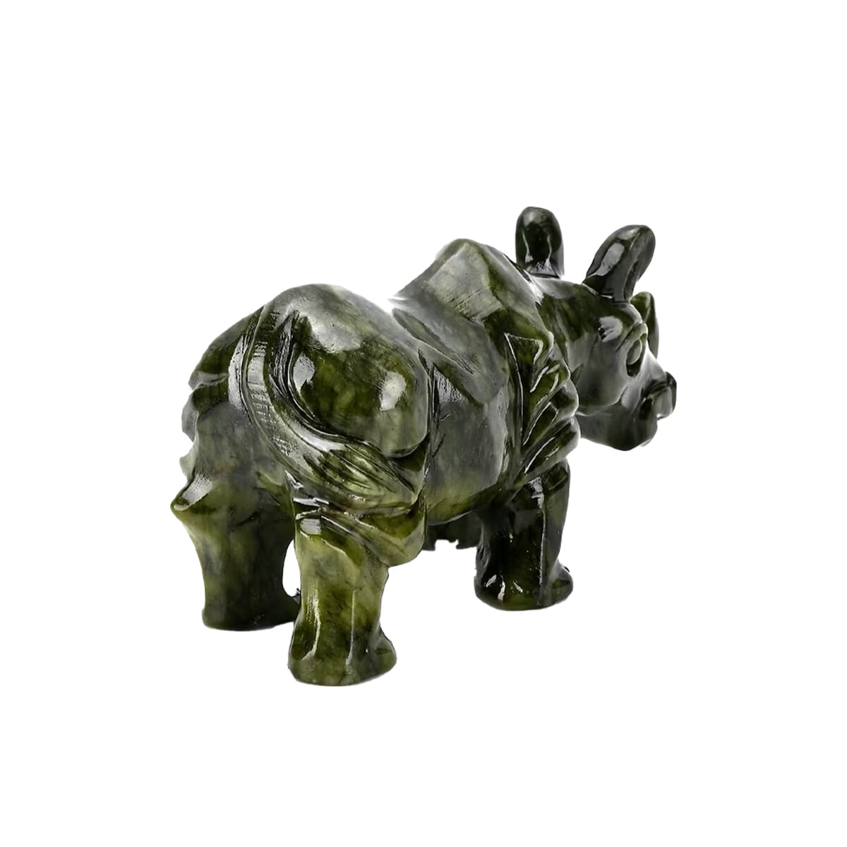 Handcrafted Serpentine Rhinoceros Figurine image number 7