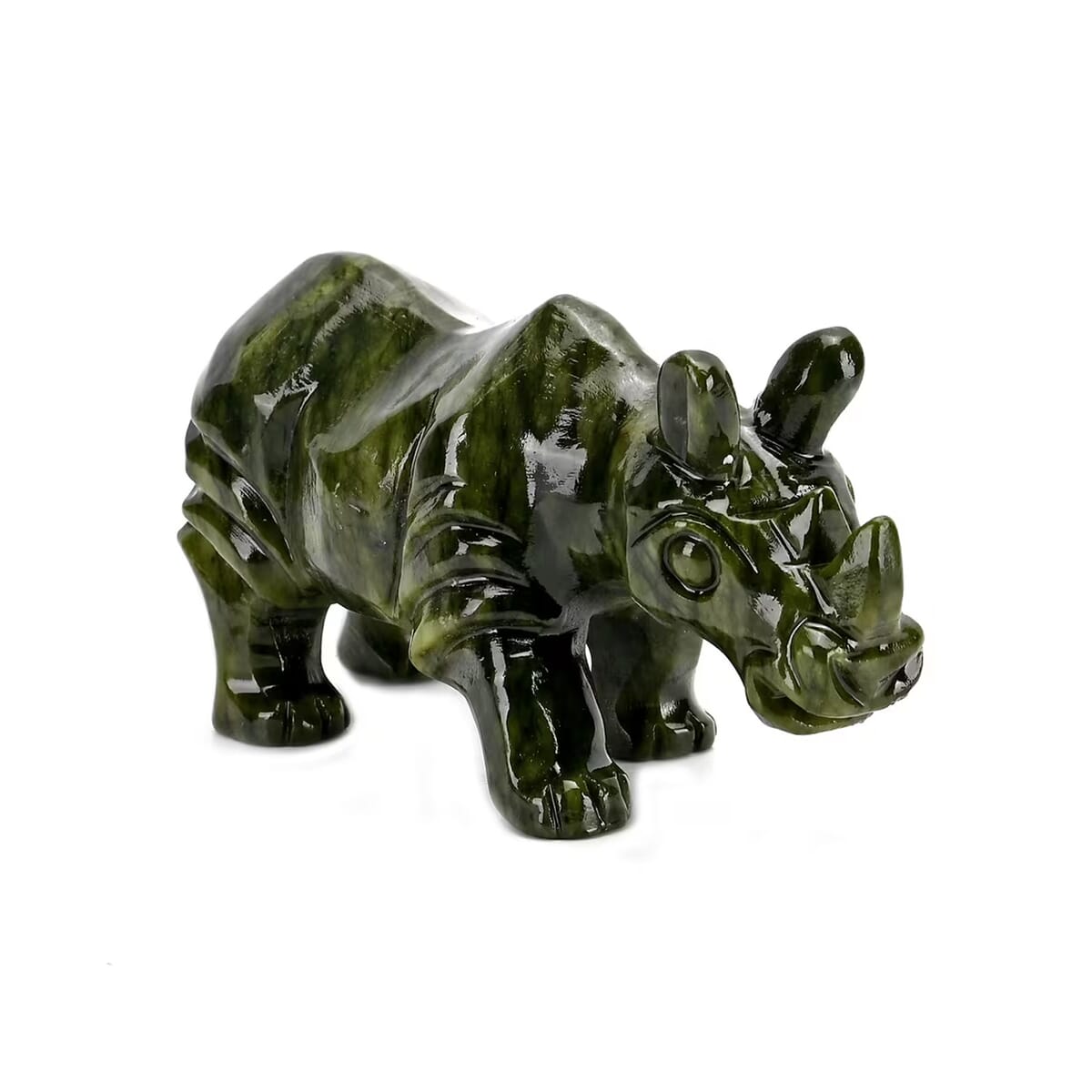 Handcrafted Serpentine Rhinoceros Figurine image number 8