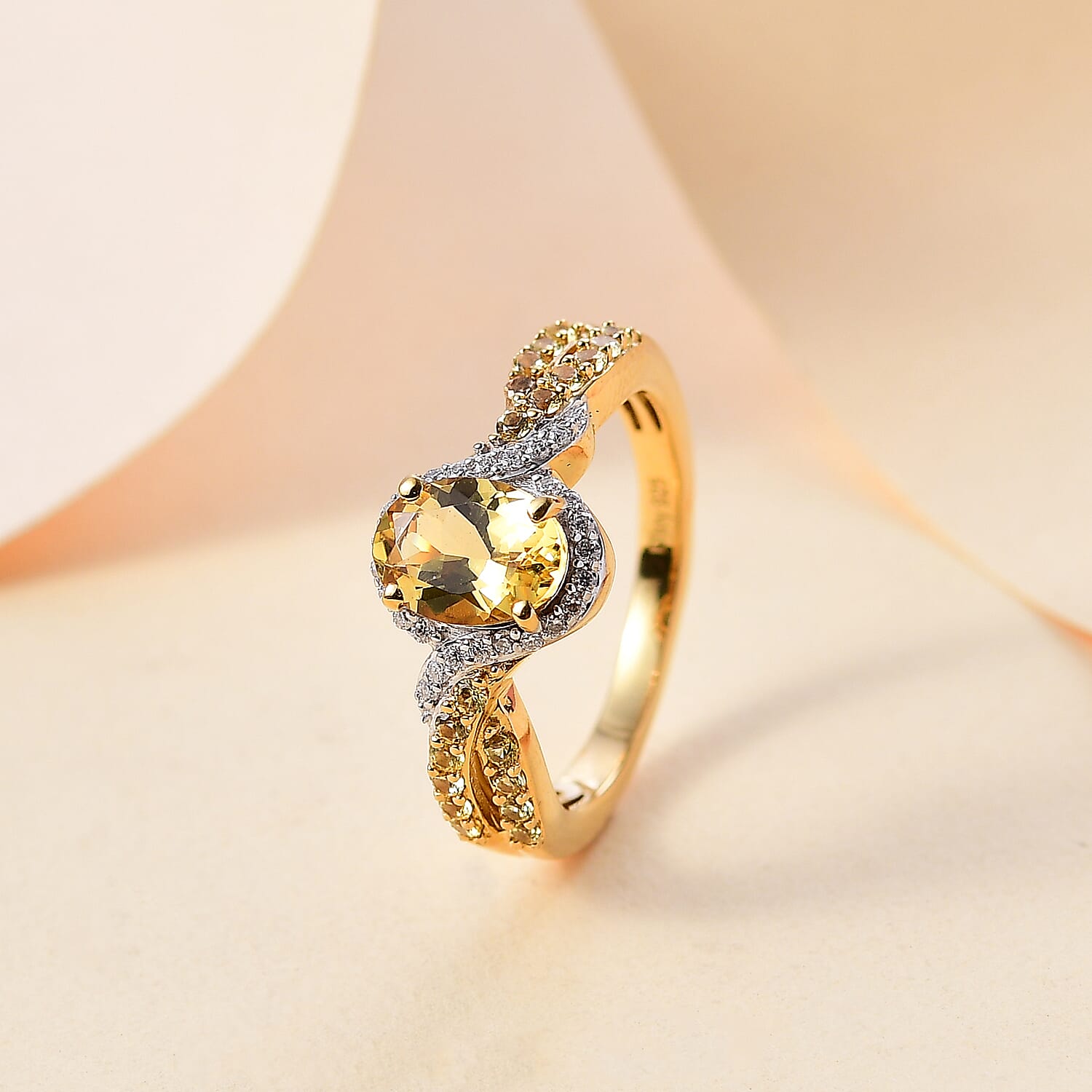 Premium Brazilian Heliodor and Multi Gemstone 1.65 ctw Golden Petal Twist Ring in 18K Vermeil Yellow Gold Over Sterling Silver (Size 10.0)