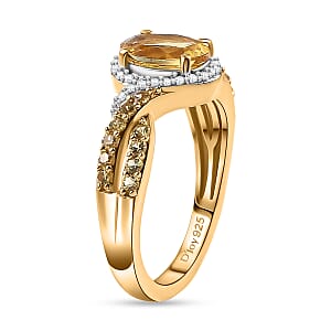 D'Joy Premium Brazilian Heliodor and Multi Gemstone 1.65 ctw Golden Petal Twist Ring in 18K Vermeil Yellow Gold Over Sterling Silver (Size 7.0)