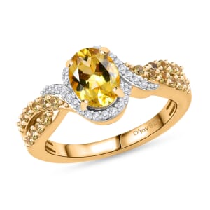 Premium Brazilian Heliodor and Multi Gemstone 1.65 ctw Golden Petal Twist Ring in 18K Vermeil Yellow Gold Over Sterling Silver (Size 9.0)