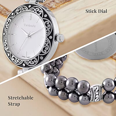 Terahertz Japanese Movement Stretch Bracelet Round Shape Watch in Silvertone 30.00 ctw