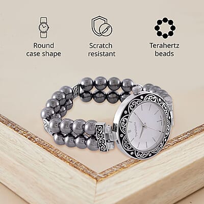 Terahertz Japanese Movement Stretch Bracelet Round Shape Watch in Silvertone 30.00 ctw