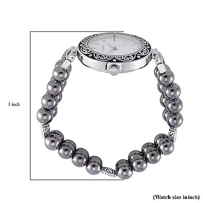 Terahertz Japanese Movement Stretch Bracelet Round Shape Watch in Silvertone 30.00 ctw