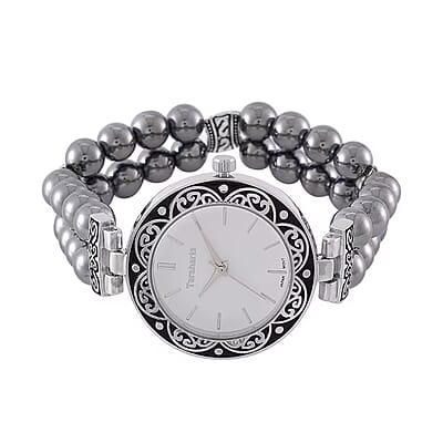 Terahertz Japanese Movement Stretch Bracelet Round Shape Watch in Silvertone 30.00 ctw