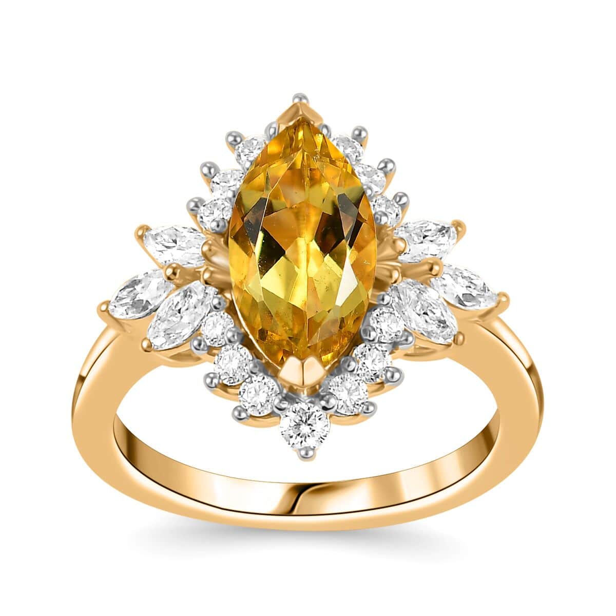 Premium Brazilian Heliodor, Moissanite Sunflower Ring in 18K Vermeil YG Over Sterling Silver (Size 10.0) 2.60 ctw image number 0