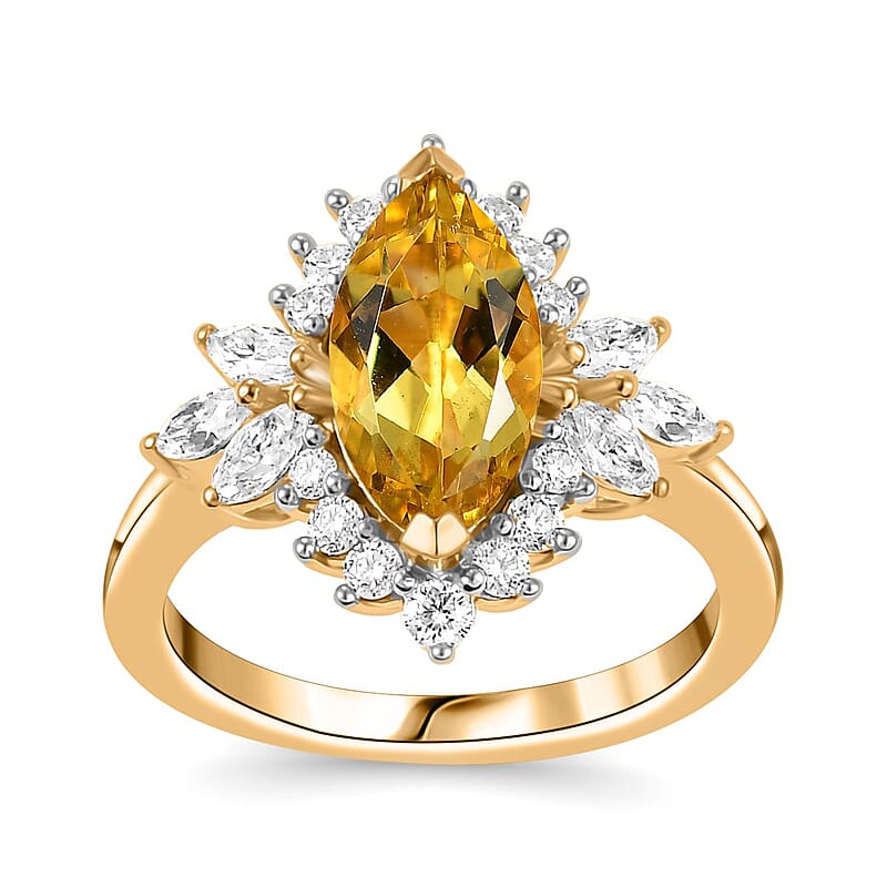 Premium Brazilian Heliodor and Moissanite 2.60 ctw Sunflower Ring in 18K Vermeil Yellow Gold Over Sterling Silver (Size 10.0)