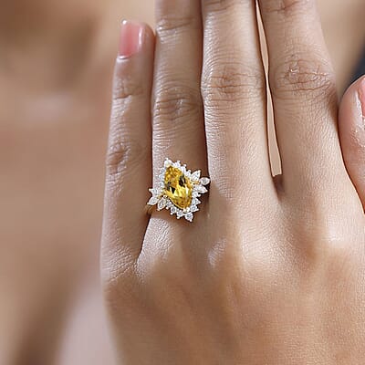 Premium Brazilian Heliodor and Moissanite 2.60 ctw Sunflower Ring in 18K Vermeil Yellow Gold Over Sterling Silver (Size 10.0)