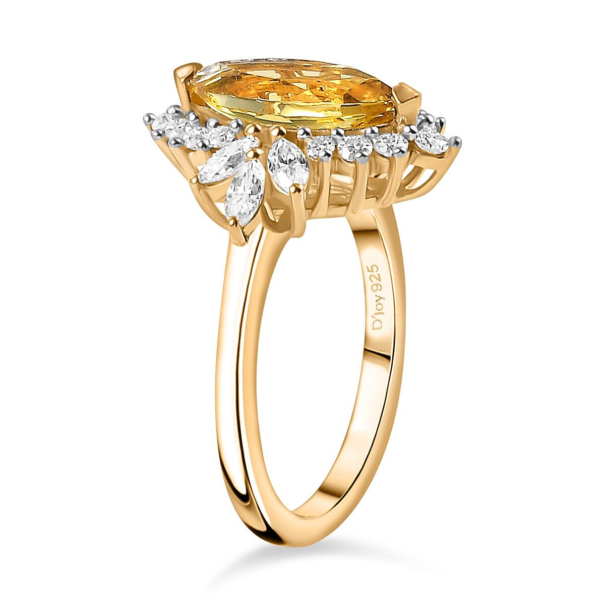 Premium Brazilian Heliodor and Moissanite 2.60 ctw Sunflower Ring in 18K Vermeil Yellow Gold Over Sterling Silver (Size 10.0)