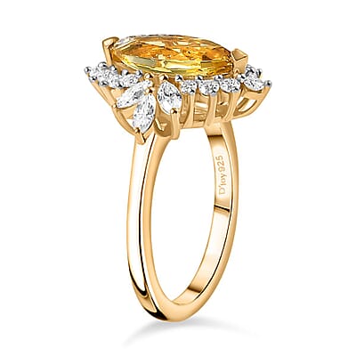 Premium Brazilian Heliodor and Moissanite 2.60 ctw Sunflower Ring in 18K Vermeil Yellow Gold Over Sterling Silver (Size 10.0)