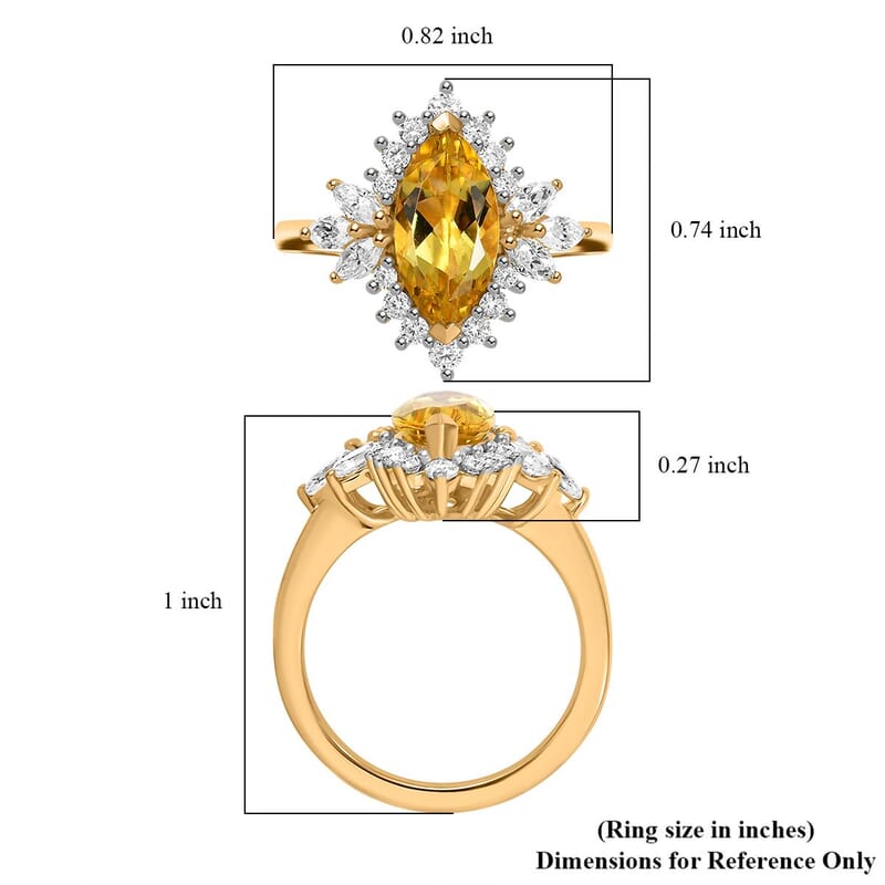Premium Brazilian Heliodor and Moissanite 2.60 ctw Sunflower Ring in 18K Vermeil Yellow Gold Over Sterling Silver (Size 10.0)