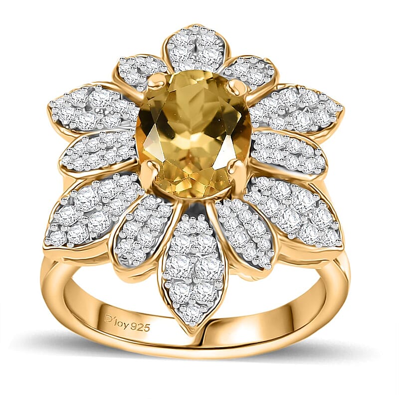 D'Joy Premium Brazilian Heliodor and Moissanite 2.50 ctw Daisy Flower Ring in 18K Vermeil Yellow Gold Over Sterling Silver (Size 10.0)