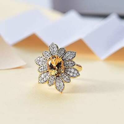 D'Joy Premium Brazilian Heliodor and Moissanite 2.50 ctw Daisy Flower Ring in 18K Vermeil Yellow Gold Over Sterling Silver (Size 10.0)