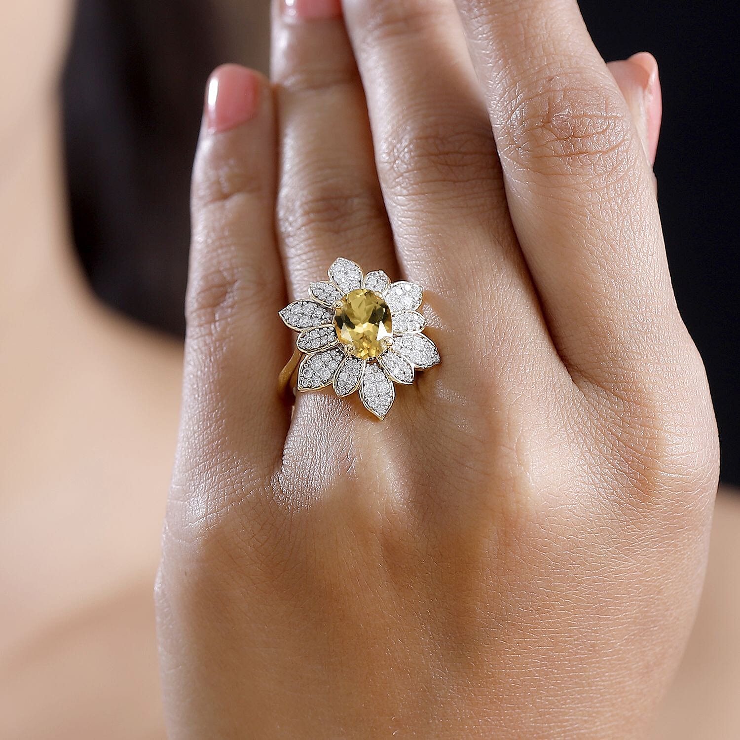 D'Joy Premium Brazilian Heliodor and Moissanite 2.50 ctw Daisy Flower Ring in 18K Vermeil Yellow Gold Over Sterling Silver (Size 10.0)