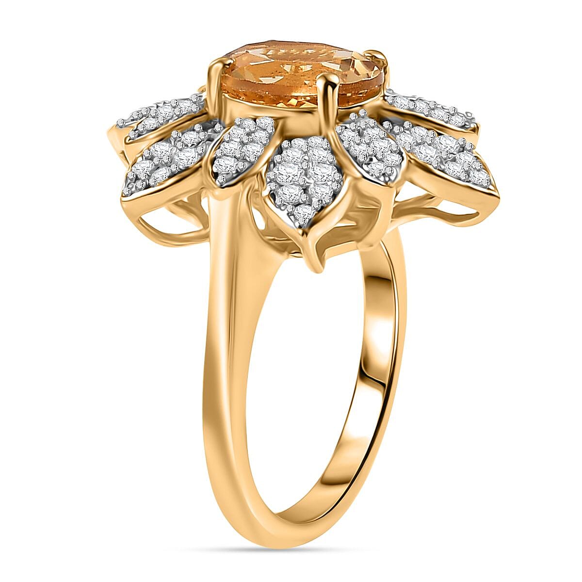 D'Joy Premium Brazilian Heliodor and Moissanite 2.50 ctw Daisy Flower Ring in 18K Vermeil Yellow Gold Over Sterling Silver (Size 10.0)