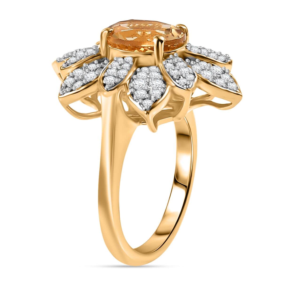 Premium Brazilian Heliodor and Moissanite 2.50 ctw Daisy Flower Ring in 18K Vermeil Yellow Gold Over Sterling Silver (Size 10.0) image number 3