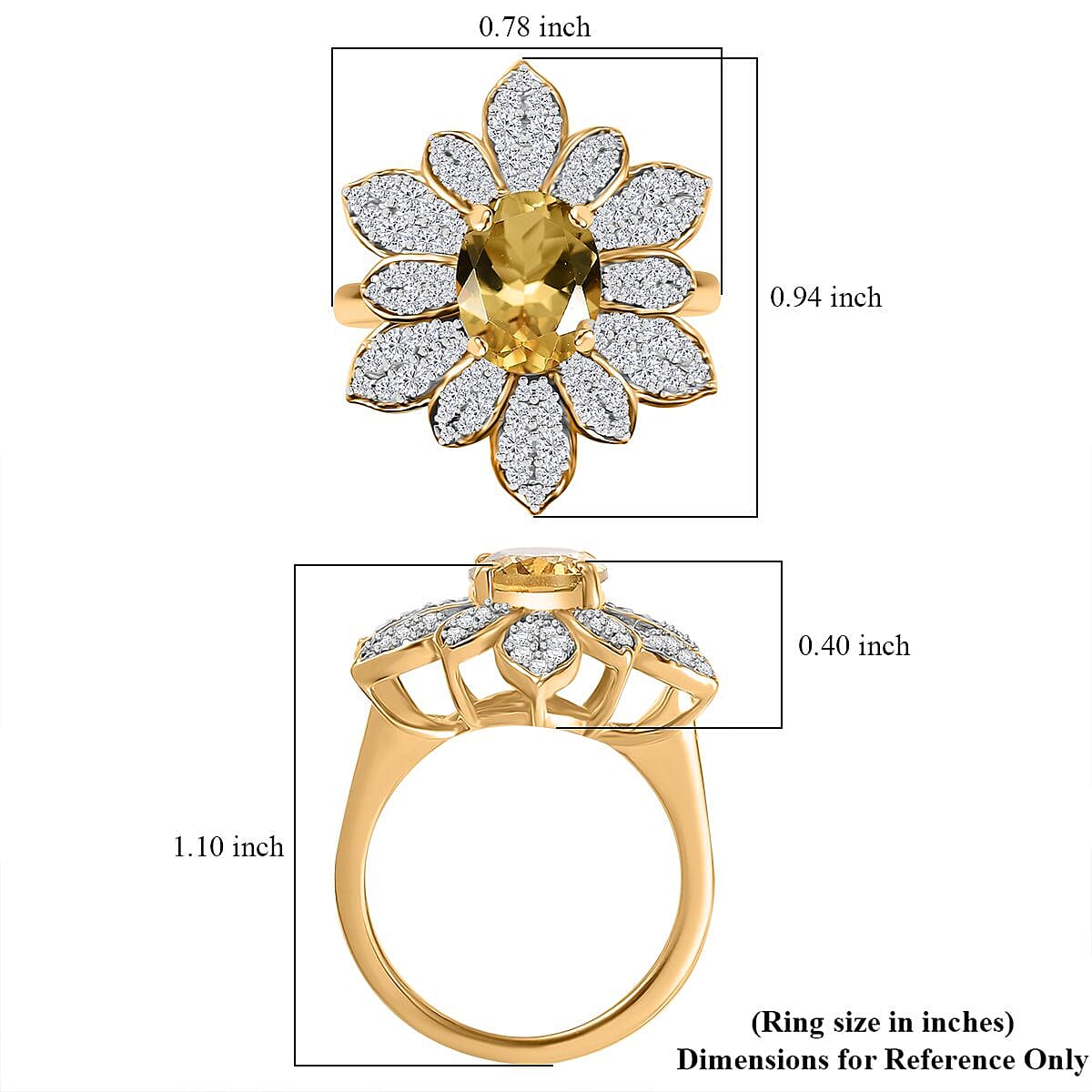 D'Joy Premium Brazilian Heliodor and Moissanite 2.50 ctw Daisy Flower Ring in 18K Vermeil Yellow Gold Over Sterling Silver (Size 10.0)