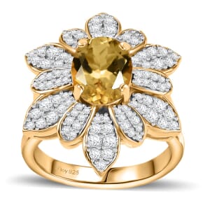 Premium Brazilian Heliodor and Moissanite 2.50 ctw Daisy Flower Ring in 18K Vermeil Yellow Gold Over Sterling Silver (Size 9.0)