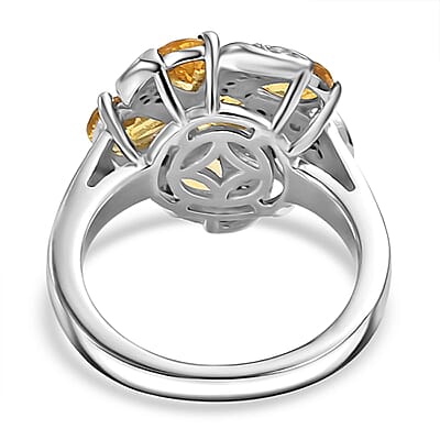 Premium Brazilian Heliodor and White Zircon 2.65 ctw Blossom Flower Ring in Rhodium Over Sterling Silver (Size 10.0)