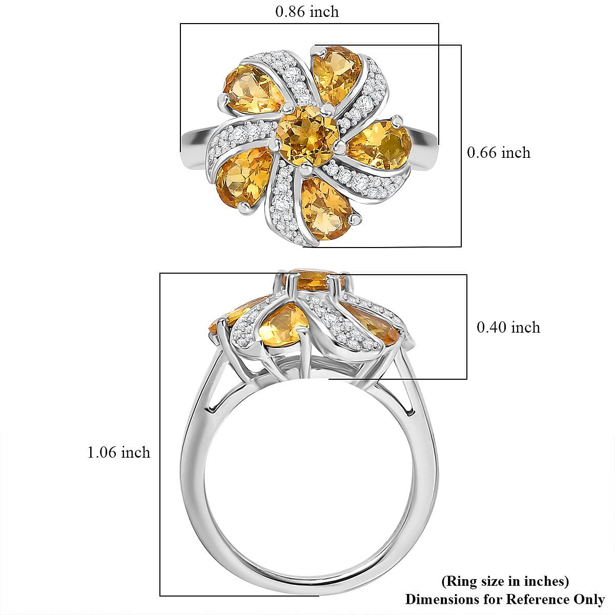Premium Brazilian Heliodor and White Zircon 2.65 ctw Blossom Flower Ring in Rhodium Over Sterling Silver (Size 10.0)