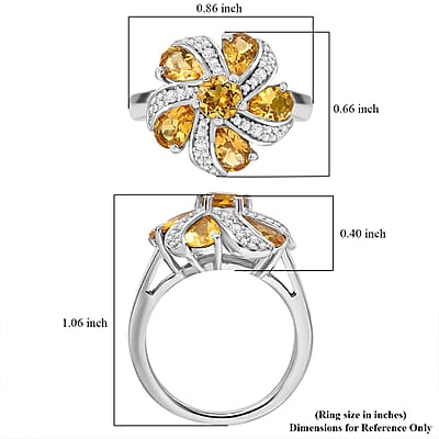 Premium Brazilian Heliodor and White Zircon 2.65 ctw Blossom Flower Ring in Rhodium Over Sterling Silver (Size 10.0)