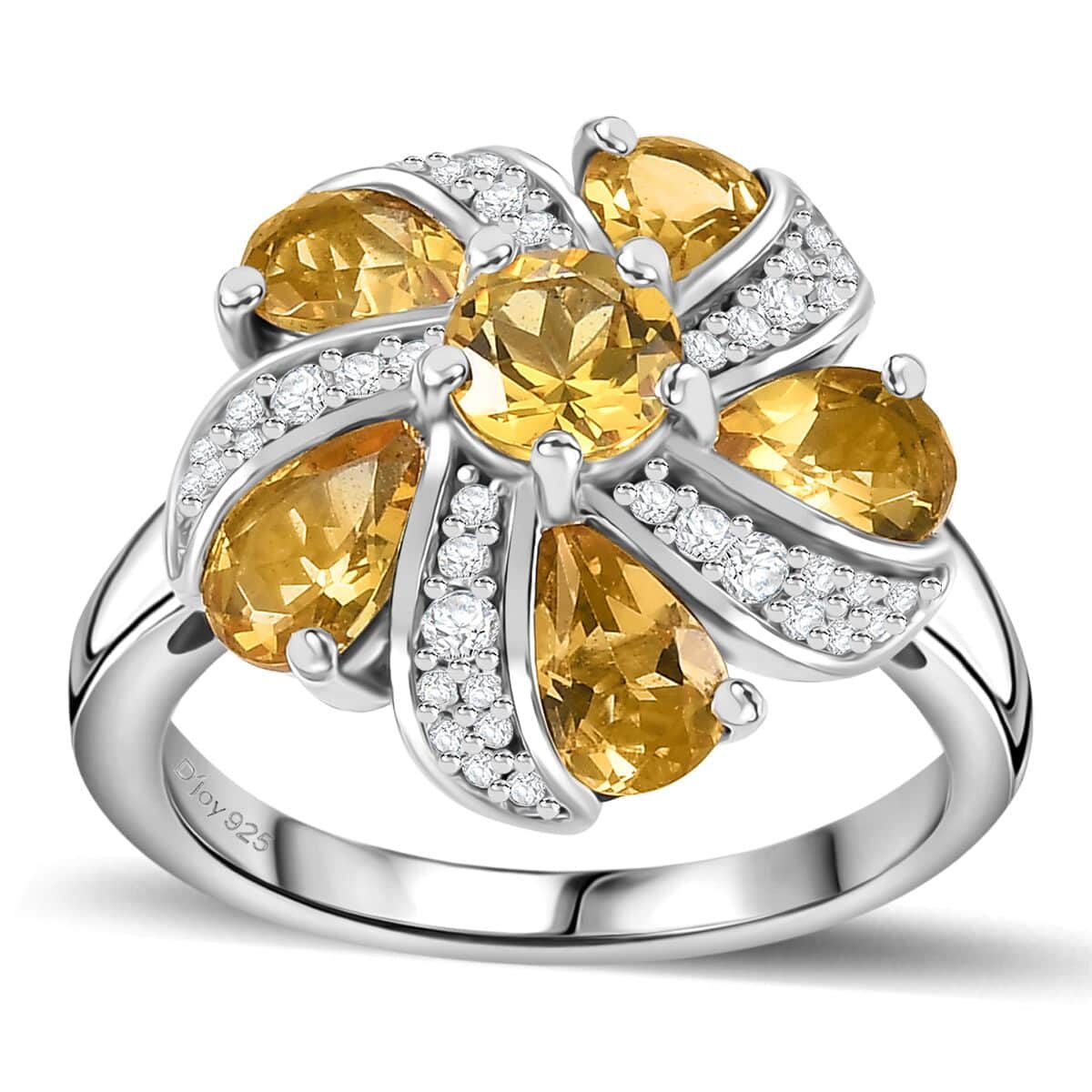 Premium Brazilian Heliodor and White Zircon 2.65 ctw Blossom Flower Ring in Rhodium Over Sterling Silver (Size 6.0) image number 0