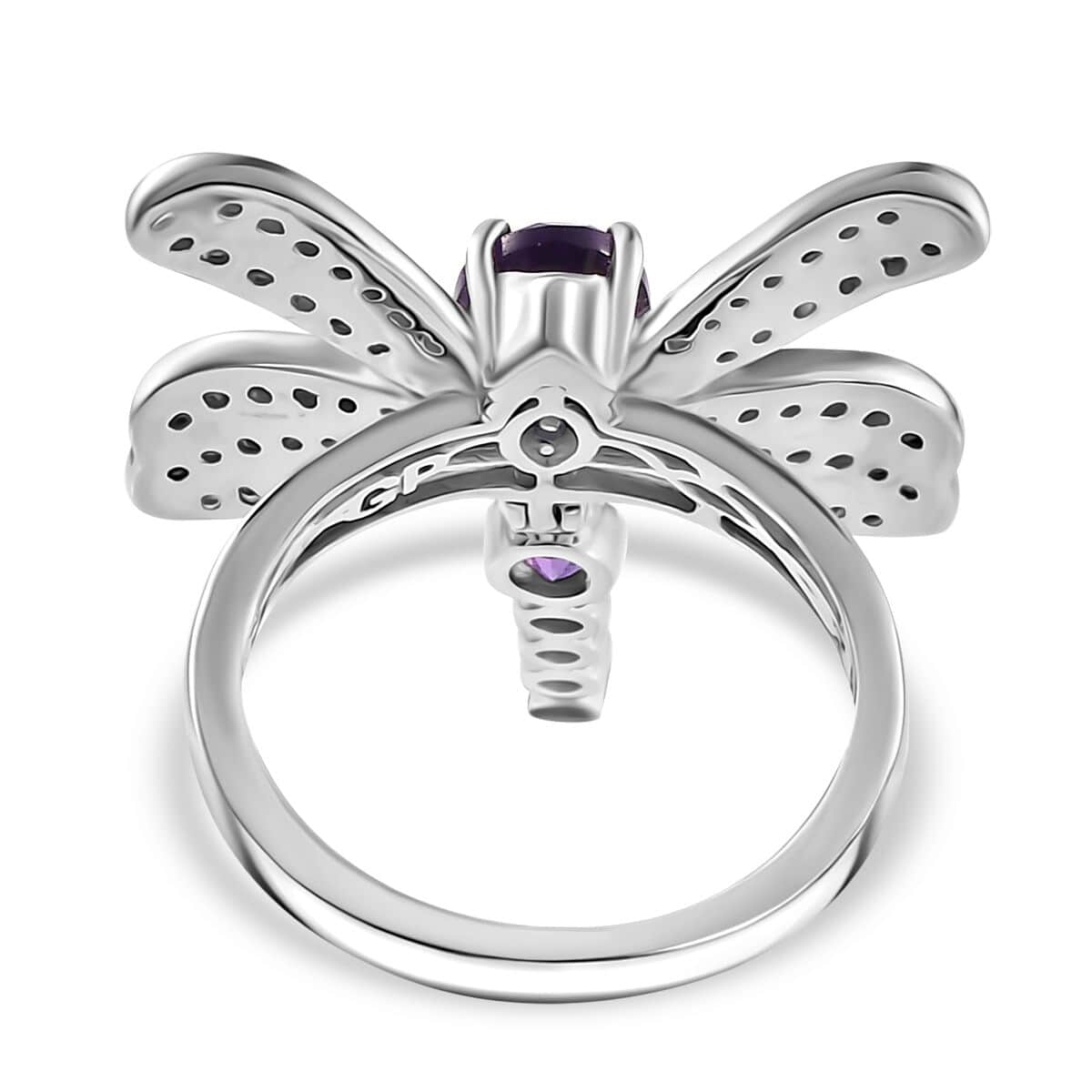 GP Trionfo Collection Premium African Amethyst and Multi Gemstone 2.35 ctw Lucky Dragonfly Ring in Rhodium Over Sterling Silver (Size 7.0) image number 4