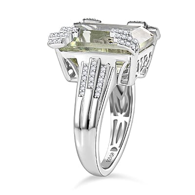 GP Royal Art Deco Collection AAA Montezuma Prasiolite and Multi Gemstone 12.40 ctw Ring in Rhodium Over Sterling Silver (Size 10.0)