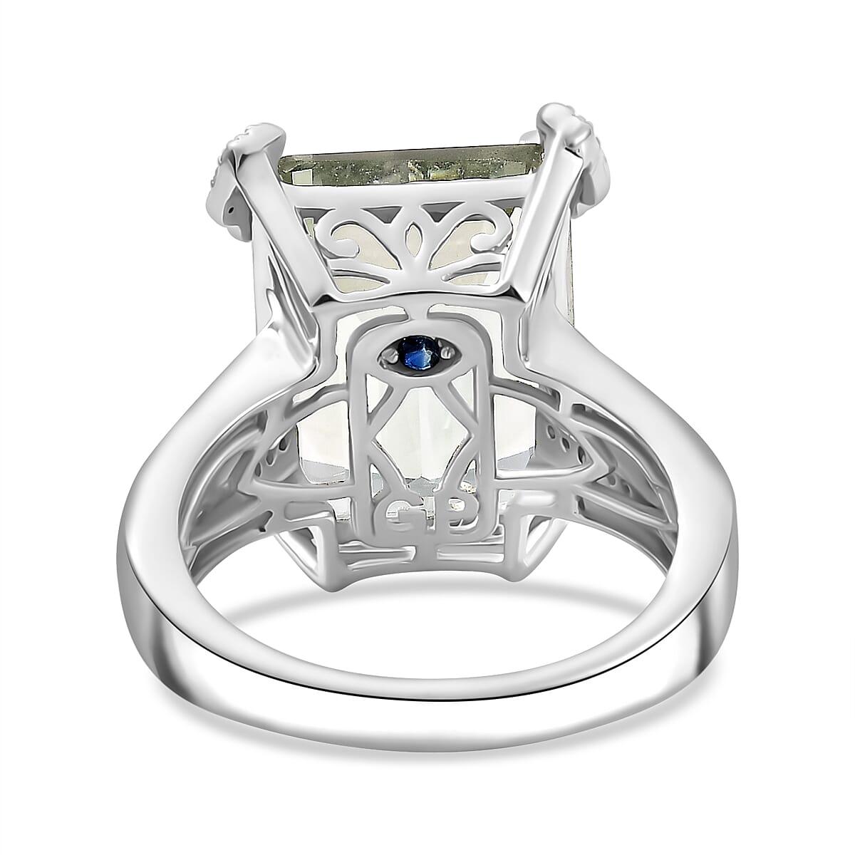 GP Royal Art Deco Collection AAA Montezuma Prasiolite and Multi Gemstone 12.40 ctw Ring in Rhodium Over Sterling Silver (Size 10.0)