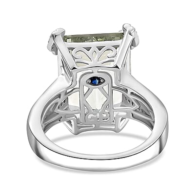 GP Royal Art Deco Collection AAA Montezuma Prasiolite and Multi Gemstone 12.40 ctw Ring in Rhodium Over Sterling Silver (Size 10.0)