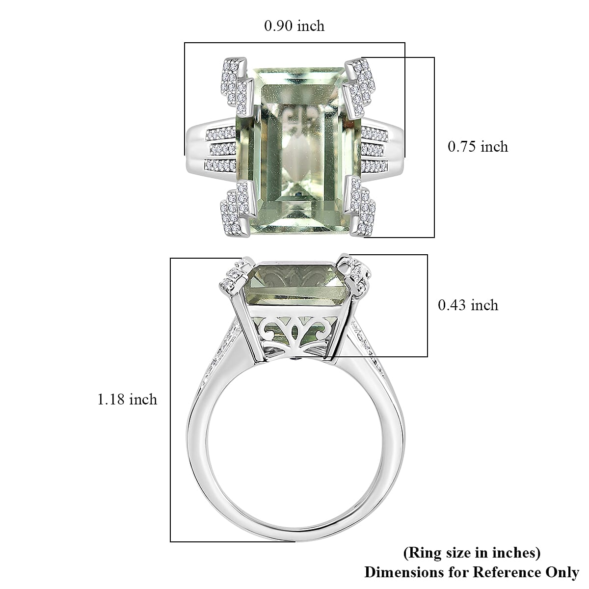 GP Royal Art Deco Collection AAA Montezuma Prasiolite and Multi Gemstone 12.40 ctw Ring in Rhodium Over Sterling Silver (Size 10.0)