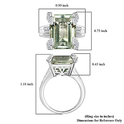 GP Royal Art Deco Collection AAA Montezuma Prasiolite and Multi Gemstone 12.40 ctw Ring in Rhodium Over Sterling Silver (Size 10.0)