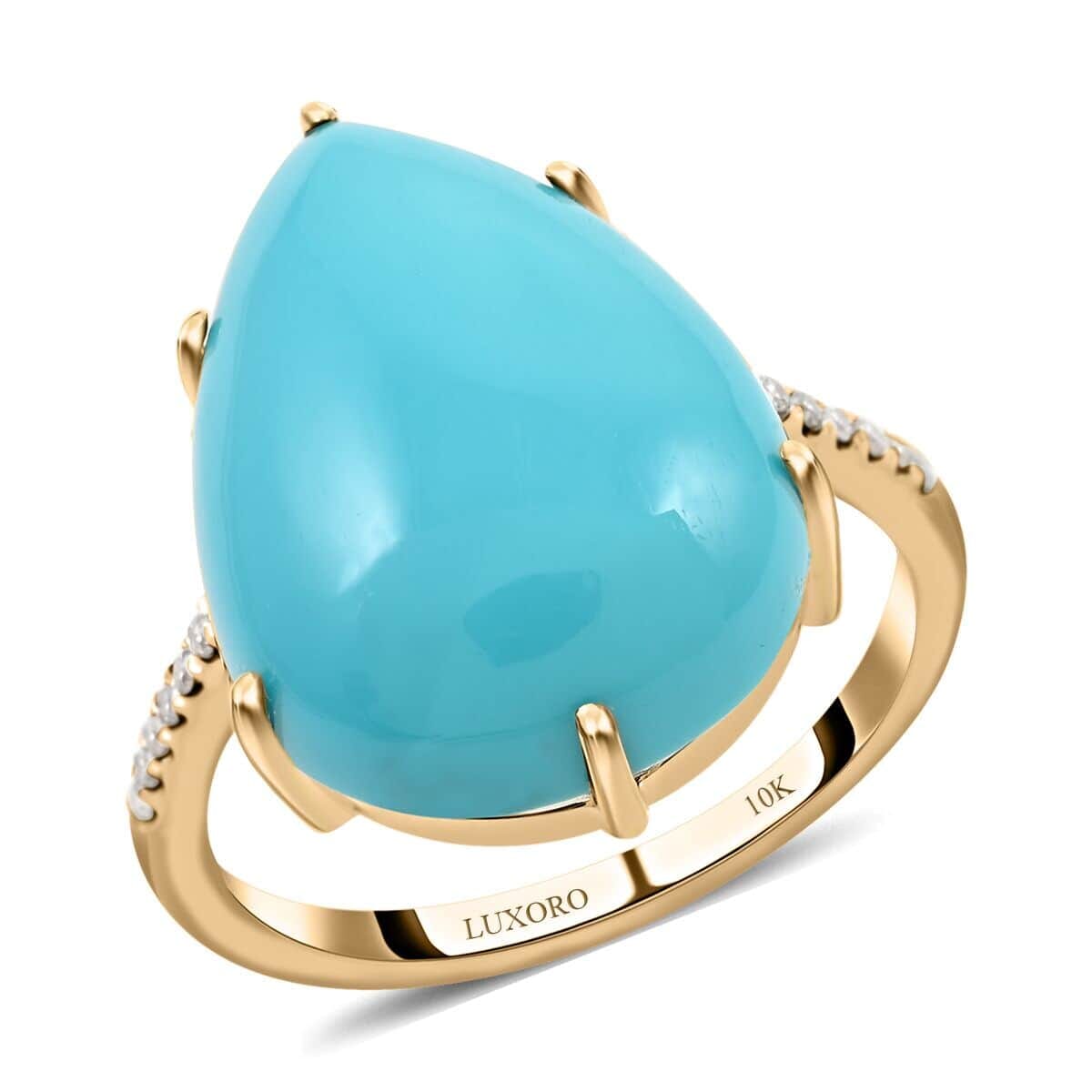 Certified & Appraised Luxoro AAA Sleeping Beauty Turquoise and I2 Diamond 8.85 ctw Ring in 10K Yellow Gold (Size  6.5) image number 0