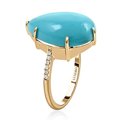 Certified & Appraised Luxoro AAA Sleeping Beauty Turquoise and I2 Diamond 8.85 ctw Ring in 10K Yellow Gold (Size  11.0)