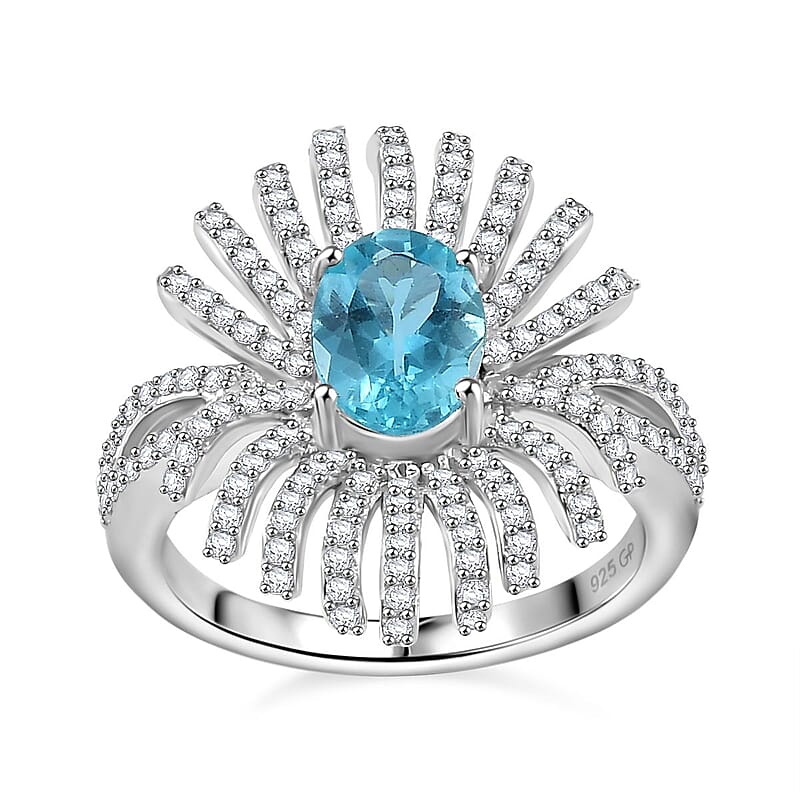 GP Italian Garden Collection Apatite and White Zircon 2.35 ctw Fiordaliso Ring in Rhodium Over Sterling Silver (Size 10.0)